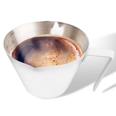 Imagem de YARRAMATE Copo de café expresso de aço inoxidável, copo medidor de café expresso de metal de bico duplo com boca em forma de V, acessórios de café expresso, 100 ml (branco)