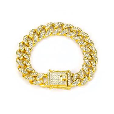 Imagem de IN Chenthy Pulseira masculina de elos cubanos de 13 mm - corrente de bigode de dragão hiphop de ouro e prata com zircônia cúbica AAA (1,3 cm de largura, 20 cm/23 cm de comprimento), 9 inches, Sem