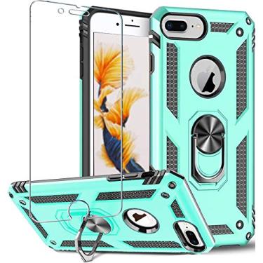 Imagem de Folmeikat Capa compatível com iPhone 8 Plus, iPhone 7 Plus, iPhone 6s Plus/6 Plus, protetor de tela, anel de metal giratório de 360 graus, fino, absorção de choque, canto reforçado, silicone TPU macio