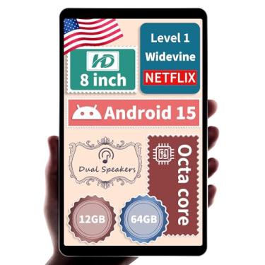 Imagem de HAOVM 【Tablet Android 15 2025 M8 8 polegadas, CPU de 8 núcleos, 12 GB + 64 GB, 2 TB expansível, tela HD IPS, Wi-Fi 6, BT5.4, câmera de 5 MP + 8 MP, bateria grande de 5100 mAh, Widevine L1, preto