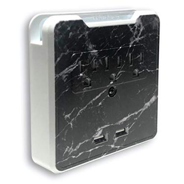 Imagem de Protetor de sobretensão decorativo para montagem na parede Glamsockets com 3 tomadas, portas de carregamento USB duplas e suporte para telefone - Centro de carregamento USB / Torneira de parede multifunções (mármore preto)
