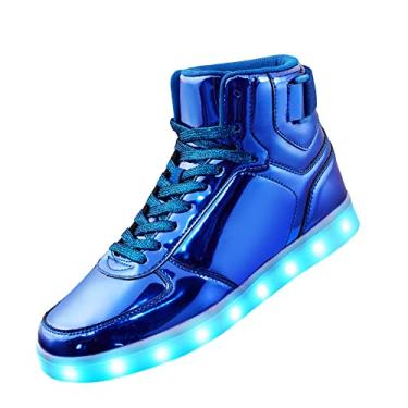 Imagem de DIYJTS Tênis unissex com iluminação de LED, tênis moderno de cano alto LED recarregável por USB, sapatos luminosos para homens, mulheres e adolescentes, Azul, 7.5