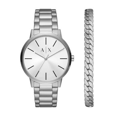 Imagem de AX Armani Exchange Relógio masculino de aço inoxidável com três ponteiros para presente (modelo: AX7138SET), Prata, Relógio de quartzo