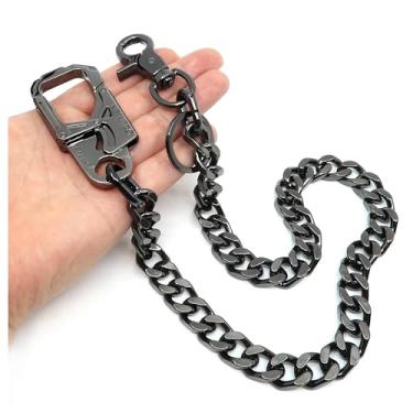 Imagem de newtro Corrente carteira grossa resistente com mosquetão de trava de dupla ação, revestimento de rack premium, chaveiro robusto para homens calças de motociclista jeans (tipo A - preto metálico)