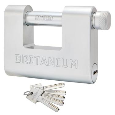 Imagem de Britanium® BRB80 Trava de contêiner resistente com 5 chaves - manilha resistente a cortes de 13 mm, corpo cromado à prova de intempéries | Cadeado de alta segurança para contêiner, garagem, galpão