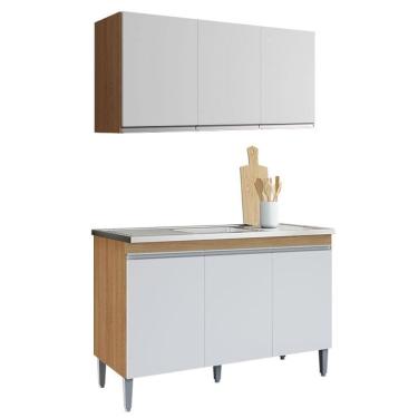 Imagem de Balcão de Pia Manu 120cm e Armário Aéreo Andréia Amêndoa Branco - AJL