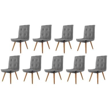 Imagem de Kit 09 Cadeira De Jantar Drop Com Botão Base Pé Palito Imbuia Corino Cinza - Amey Decor