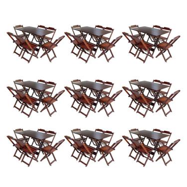 Imagem de Kit 9 Conjuntos De Mesa Dobravel Com 6 Cadeiras De Madeira 120X70 Para Restaurante E Bar - Imbuia