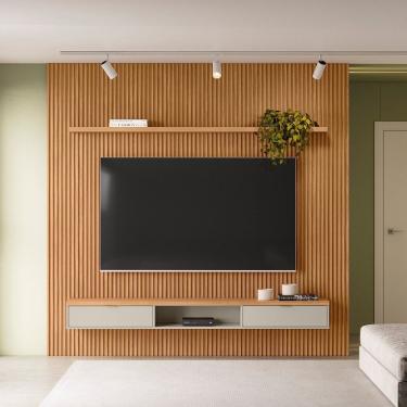 Imagem de Painel Ripado Modular 1 Nicho 1 Prateleira Linea Brasil Nature/Off White