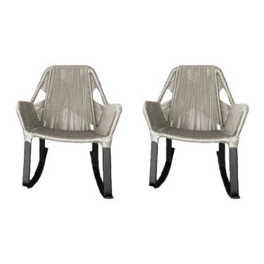 Imagem de Kit 2 Cadeiras De Balanço Athenas Corda Náutica Base Em Alumínio Preto-areia - Cor: Bege