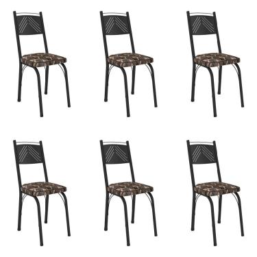 Imagem de Kit 6 Cadeiras De Cozinha Virginia Estampado Mosaico Palha Pés De Ferro Preto - Pallazio