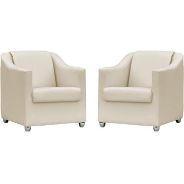 Imagem de Kit 2 Poltronas Mila Corino Cores Pé De Plástico Cromado - Bege Corino