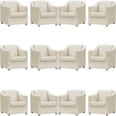 Imagem de Kit 12 Poltronas Mila Corino Cores Pé De Plástico Cromado - Bege Corino