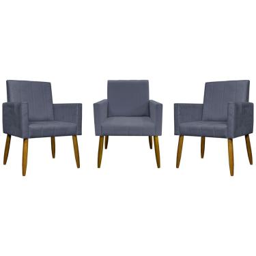 Imagem de Kit 3 Poltronas Decorativas Confortáveis Mari - Cinza Suede