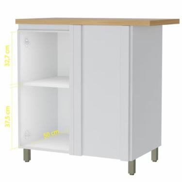 Imagem de Balcão De Canto Nesher Rainha Em Mdf 15mm 1 Porta E 1 Prate Branco Com Nature