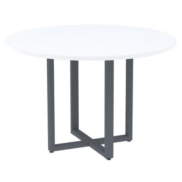 Imagem de Mesa De Reunião Redonda P25 Pandin 110 Cm (largura) Tampo Mdp Branco Pé Aço Tubular Grafito
