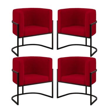 Imagem de Kit 04 Poltronas Lua Sala Decorativa Base De Ferro Black Vermelho