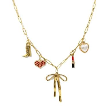 Imagem de Colar de corrente de ouro com clipe de papel 18 K, feito à mão, faça você mesmo, sol, lua, estrela, pingente, colar, pingente de ouro para mulheres, Adjustable, Zinco, Sem Pedra Preciosa