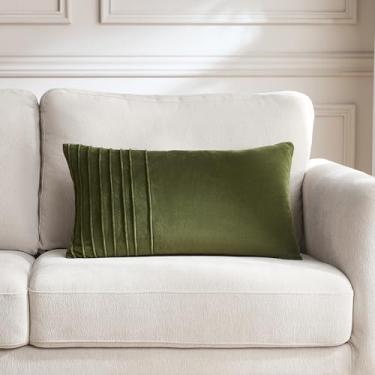 Imagem de Lush Decor Capa de almofada decorativa de veludo plissado sulco individual 35,5 cm L x 61 cm C Verde - 35,5 x 61 cm - Almofadas de veludo de luxo para cama, sofá ou cadeira
