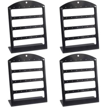 Imagem de SUNNYCLUE Suporte de brinco preto, 4 peças, suporte de exibição de joias de acrílico, 4 níveis em forma de L, organizador de mesa com 24 furos para colares, pulseiras, acessórios para venda doméstica