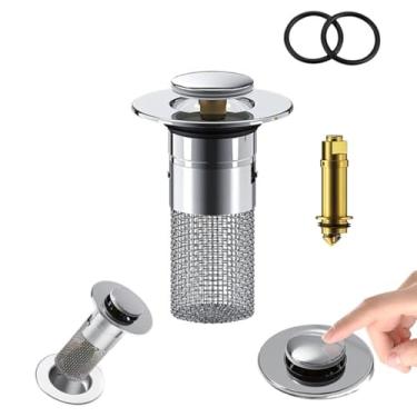 Imagem de Zjclx Tampa De Ralo Para Pia Banheiro Zjclx, Substituição Universal, Pop-Up Com Filtro Aço Inoxidável, Coletor Cabelo, 1,34-1,45"