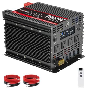 Imagem de Sunivora Inversor De Energia Onda Senoidal Pura 4000 Watts Com Lcd 12 V Cc Para 110 V/120 Ca Pico 8000 W Carro, 4 Tomadas E 1 Porta Usb, Controle Remoto Sistema Solar Caminhão Rv