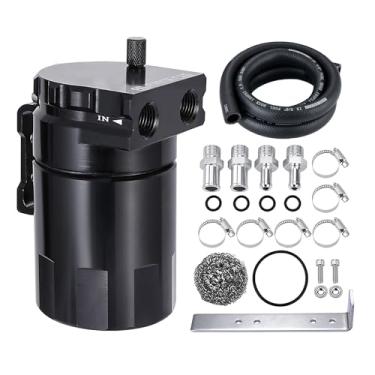 Imagem de EVIL ENERGY Lata de captura de óleo, lata de óleo perplexo de 300 ml, tanque de respiro separador de óleo de ar de alumínio universal com kit de mangueira de combustível NBR de 3/20.3 cm ID 5FT NBR