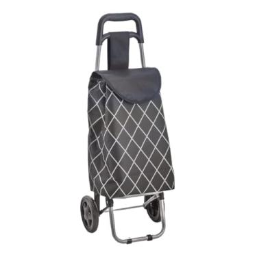Imagem de Carrinho de Feira Dobrável com Rodas, 24L, Suporta 15kg, Design Quadriculado, 87 x 32 x 28 cm, Cinza