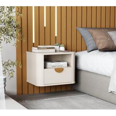 Imagem de Mesa De Cabeceira Suspensa Buriti Modelo Retrô Com 1 Gaveta e Nicho - Loja Inova BR (Perola)