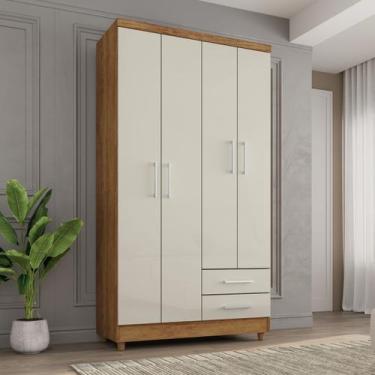 Imagem de Guarda Roupa Pequeno 90cm 4 Portas e 2 Gavetas Madri cor Cedro e Areia