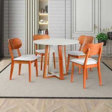 Imagem de Conjunto Sala de Jantar 4 Cadeiras de Madeira Maciça Authentic Champagnhe/Off White
