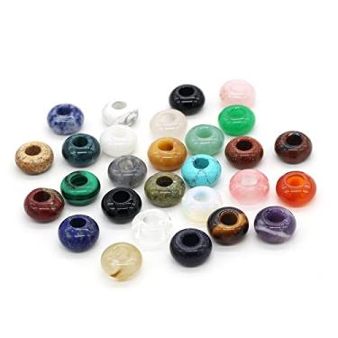Imagem de 30 peças de pedra semipreciosa natural grande furo contas soltas forma de ábaco opala elegante ametista unakita rosa berloques de quartzo para fazer colar pulseira