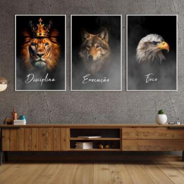 Imagem de Kit 3 Quadros Disciplina, Execução, Foco - MeMoldura, 40x60cm, Moldura