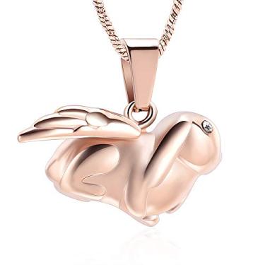 Imagem de Yinplsmemory Colar de urna de coelho coelho de cremação para mulheres com pingente de asa de anjo colar de lembrança de cinzas para pessoa amada, Metal, aço inoxidável