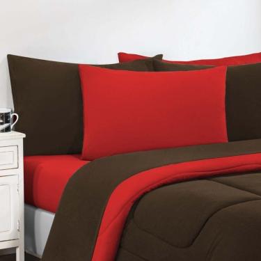 Imagem de Kit Edredom Malha 100% Algodão Gran Moratta 3 Peças Queen - Marrom-vermelho