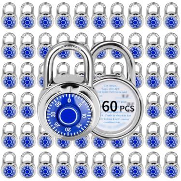 Imagem de Fechadura de combinação, trava de combinação de mostrador padrão LQYN , pacote com 60; placa giratória azul, 5 cm de largura, combinação fixa de três digitais, para escola, academia e armário, caixa
