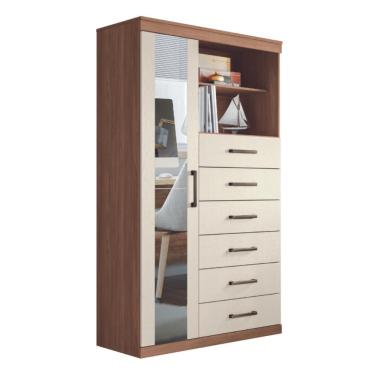 Imagem de Cômoda Espelhada 6 Gavetas 1 Porta Suzhou Jatobá Areia