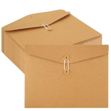 Imagem de LOYORTY 25 peças A4 Kraft String Envelope Pasta de Arquivo, Pastas de Arquivo de Papel Kraft, Bolsos de Envelope Vintage com Botão e Cordão para Cartão de Presente Armazenar Convites de Ponta