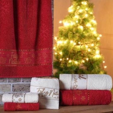 Imagem de Kit 2 Toalha De Rosto Feliz Natal Bordada Jacquard 45x68cm Pérola - BE