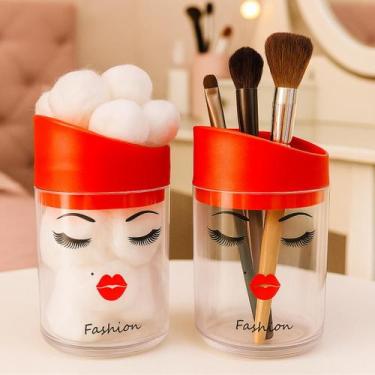 Imagem de Kit Porta Pincel de Maquiagem e Porta Algodão Cotonete Rosa Vermelho F
