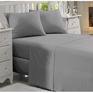 Imagem de Jogo Lençol Cinza Casal Queen 4 Peças Algodão Percal 150 Fios