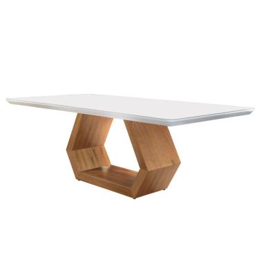 Imagem de Mesa de Jantar Retangular com Tampo de Vidro Ane II Off White e Imbuia 220 cm