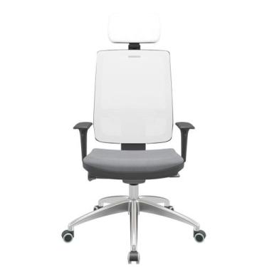 Imagem de Cadeira Office Brizza Tela Branca Com Encosto Assento Vinil Cinza Auto