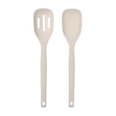 Imagem de Tovolo Elements Colheres de servir de silicone para misturar e com fenda, conjunto de 2 utensílios de cozinha, resistente ao calor de 315 °C e seguro para panelas antiaderentes - aveia