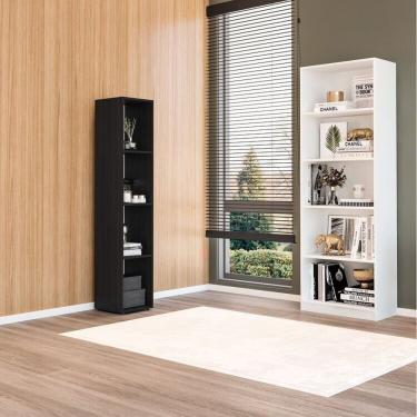 Imagem de Kit Com 1 Estante Multiuso 5 Nichos Montreal E 1 Estante Modular Livreiro 4 Nichos Calum Branco/preto