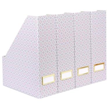 Imagem de BLU MONACO Conjunto De 4 Porta-Revistas Dobráveis Com Design Azulejos Marroquinos, Organizador Decorativo Papelão Para Casa, Escritório E Dormitório, Solução Armazenamento Elegante