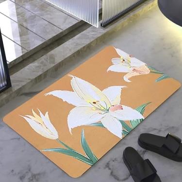 Imagem de Tapete De Banheiro Quadrado Absorve Água Antiderrapante Secagem Rápida 38x58cm (LÍRIO BRANCO)