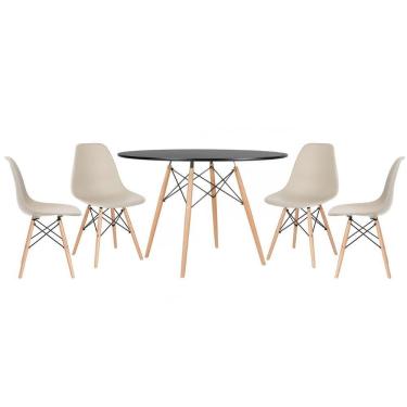Imagem de Mesa Redonda Eames 120cm Preto + 4 Cadeiras Nude