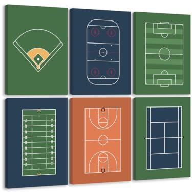 Imagem de Decoração de arte de parede esportiva para meninos, pôster, campos esportivos, tela para decoração de parede, fotos vintage para quarto de bebê, meninos, campos de futebol para quarto, 20 x 25 cm