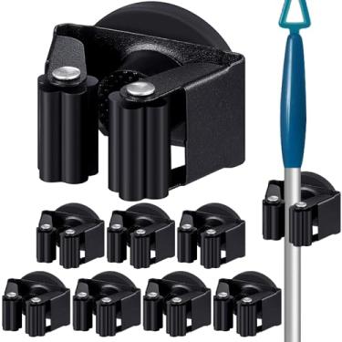 Imagem de Vercraft Suporte magnético para vassoura, 8 peças, suporte de vassoura magnético, antiderrapante, para ferramentas de limpeza, garagem, cozinha, lavanderia, jardim (preto)